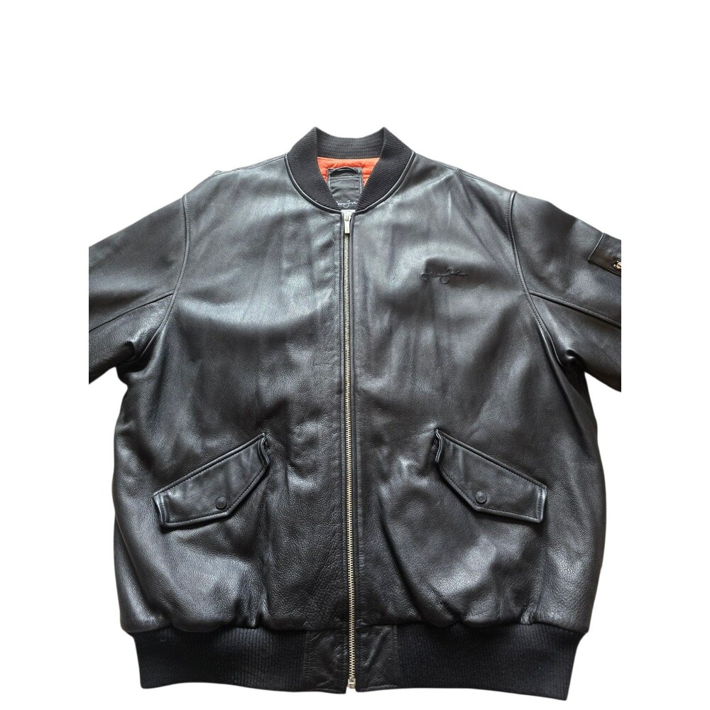 Sean John Bomber Leather Jacket 2XL Black Quilted Lined